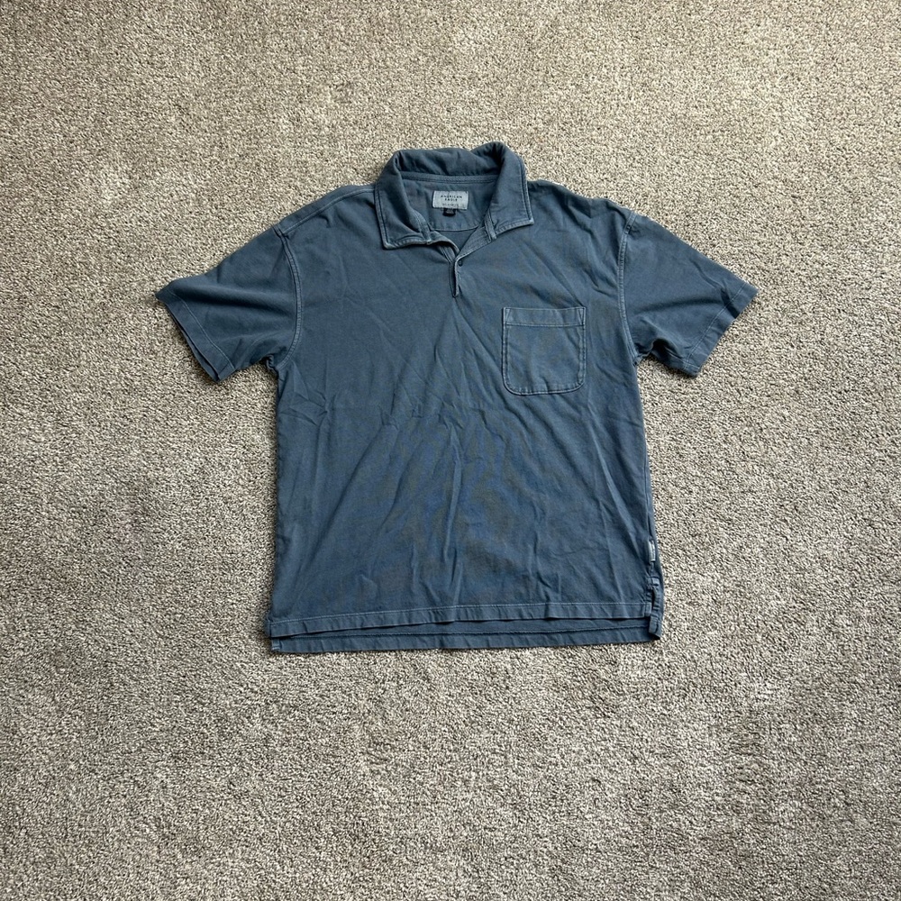 Dark Blue American Eagle Relaxed Fir Buttoned Polo Shirt